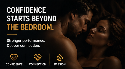Couple in intimate low light scene representing confidence and connection